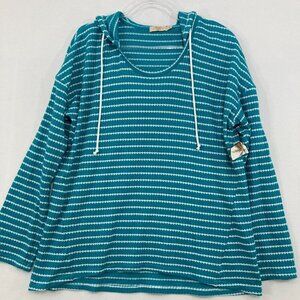 New Paradise Shores size XL Blue White Striped Waffle Knit Hooded Top Coastal